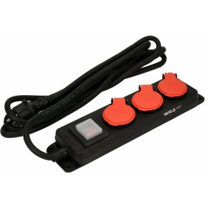 Подовжувач ел.-мережевий YATO: l=3м, колодка з 3 гніздами і вмик, 3-жильний S=1,5 мм², з заземл [10]