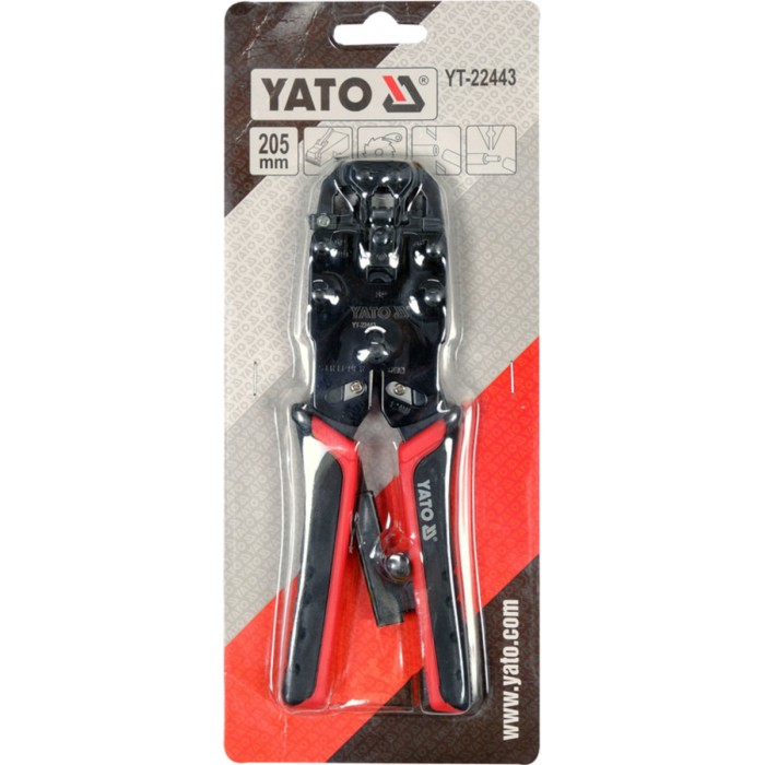 Кліщі для обтискання і зачистки кaбелів YATO : RJ45, RJ10, RJ11, L= 205 мм [10]