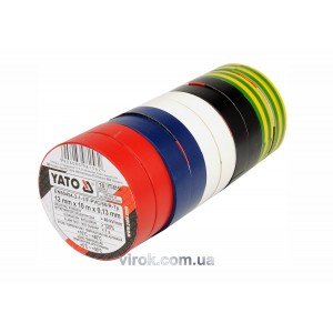 Стрічка ізоляційна різнокольрова YATO : 12 мм х 10 м, 5 кольорів, Уп. 10 Рул. [10/40]