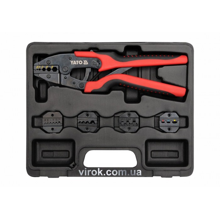 Кліщі для обтискання і зачистки проводів YATO, L=260 мм зі змінними вставками  кпл. 6 шт. [10]