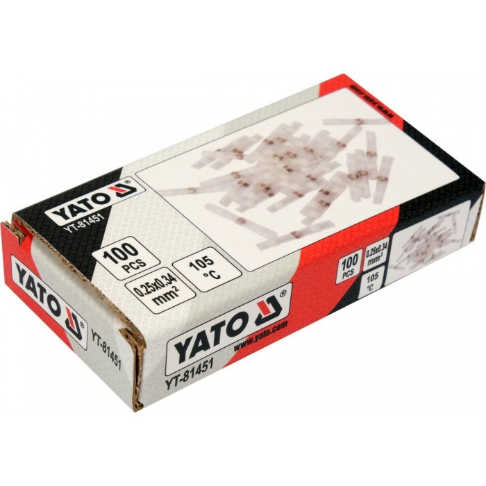 Кембрики термоусадні при t≤ 105°C з припоєм YATO, прозорі для провідників 0.25-0.34 мм², 100шт [558]