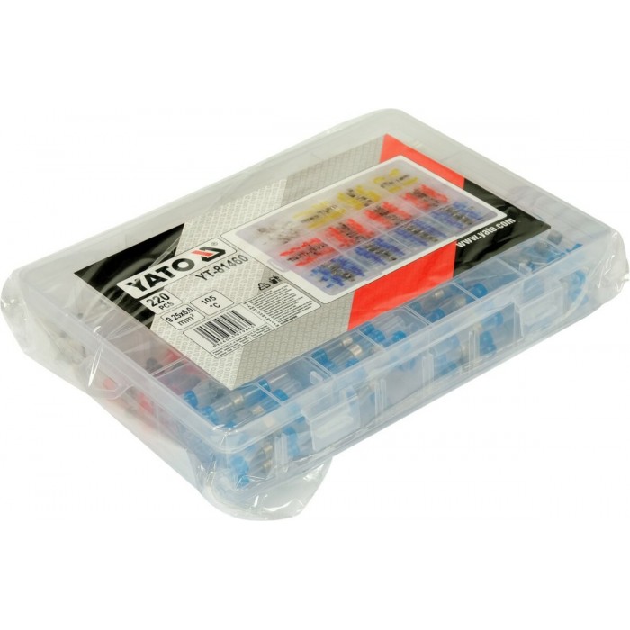 Кембрики термоусадні при t≤ 105°C з припоєм YATO, для провідників 0,25- 6,0 мм², 220 шт [60]