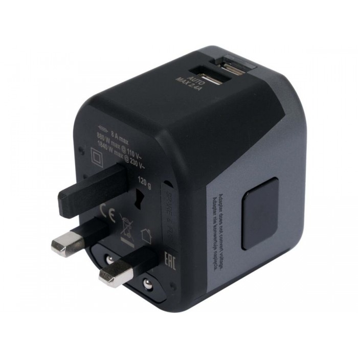 Розетка-адаптер електромережевий 110-240 В, до 8 А YATO з універсальним гніздом з USB і вилками