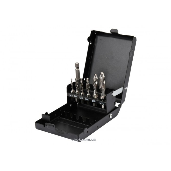 Набір свердл-мітчиків YATO М3-М10, HSS М2, HEX-1/4", з подовжувачем l= 60 мм, 7 шт [5/60]