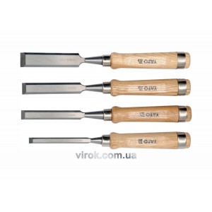 Стамески з дерев'яними ручками YATO : b= 10-16-20-25 мм. CrV. Набір 4 шт. [5/20]