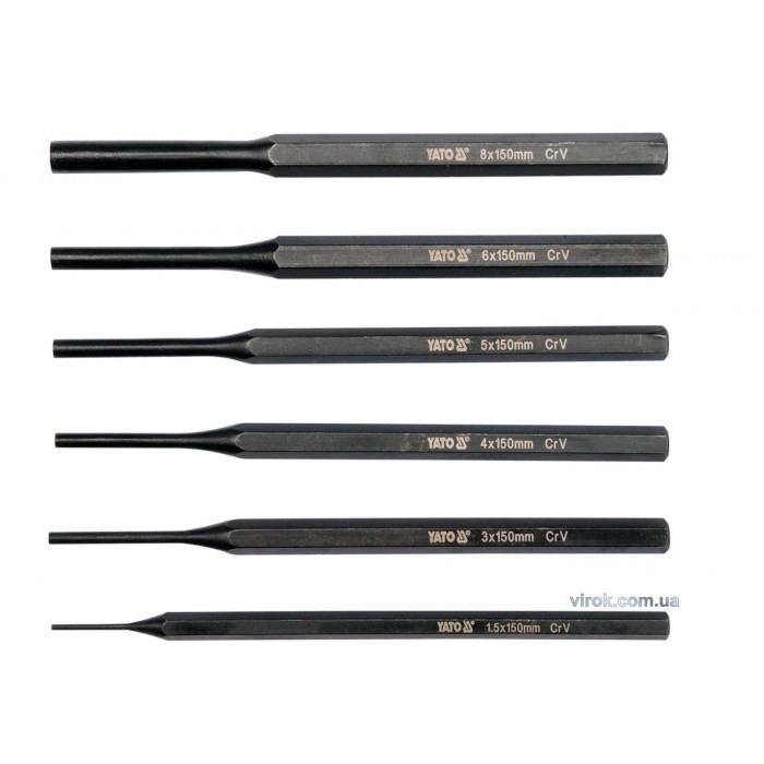 Пробійники слюсарні YATO : Ø=1.5; 3; 4; 5; 6; 8 мм, l=150 мм, Набір. 6 шт. [6/24]