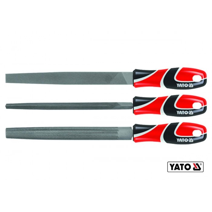 Напильники по металу YATO : квадратний, напівкруглий, трикутний, L= 250 мм, #2, набір, 3 шт [10/20]